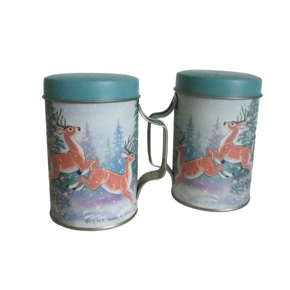 Vintage Deer Salt & Pepper Shakers - Metal Tin Set - Winter Decor Serveware - Picture 2 of 6